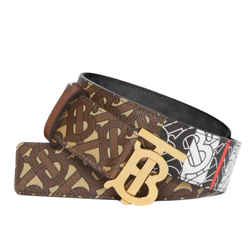 BURBERRY/博柏利新款 女士马勒棕专属标识条纹环保帆布拼皮革腰带35毫米80189911