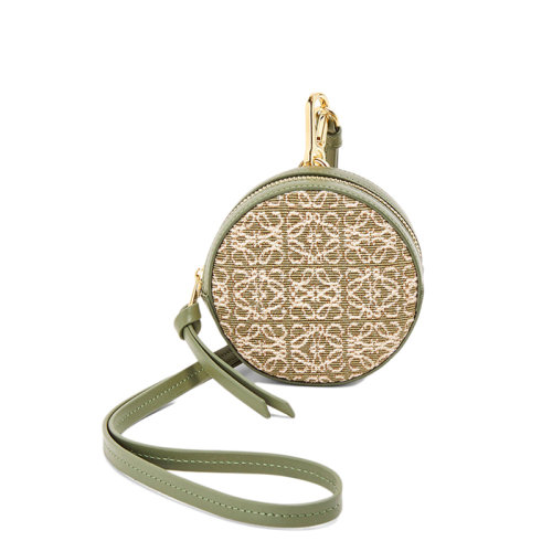 LOEWE/罗意威 Cookie系列 女士绿色鳄梨绿色徽标提花织物皮革饰边手拿包零钱包0010651222