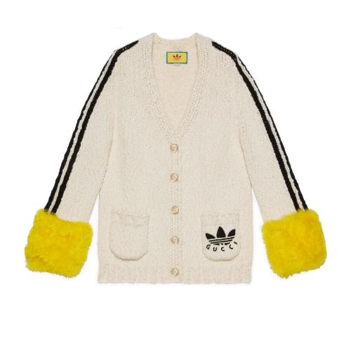  GUCCI古驰 22年秋冬 女士 adidas x Gucci联名系列翻袖羊毛开衫 713001 XKCQH 9791