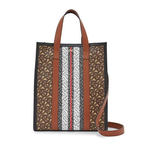 BURBERRY/博柏利 小号专属标识条纹环保帆布竖版托特包80242941