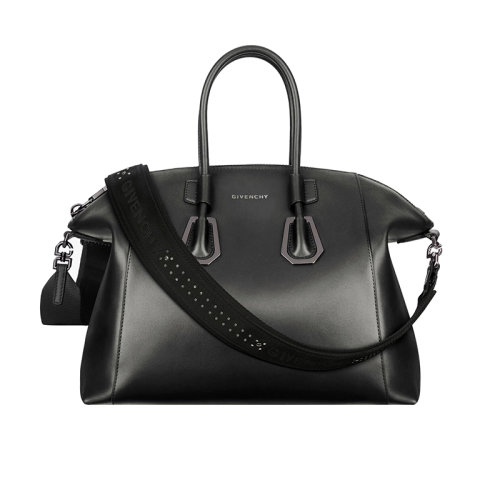 Givenchy/纪梵希 22新款 Antigona Sport系列 女士小号黑色小牛皮拉链开合银色字母标志提花帆布拆卸宽肩带银色饰面金属斜挎单肩手提包BB50MZB1HT-001