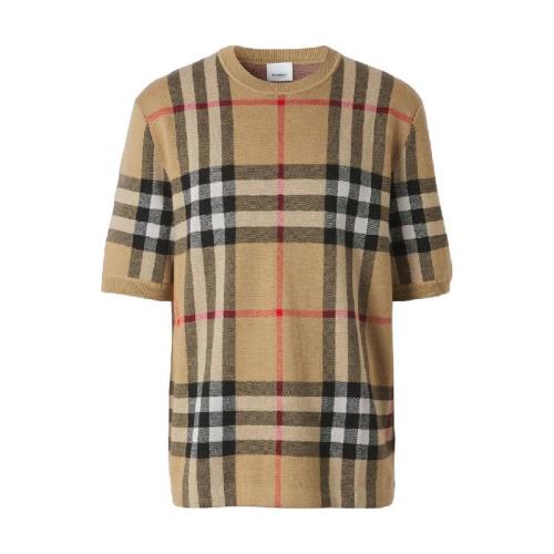  BURBERRY 22年秋冬 男士 丝毛混纺格纹提花短袖上衣 80435711