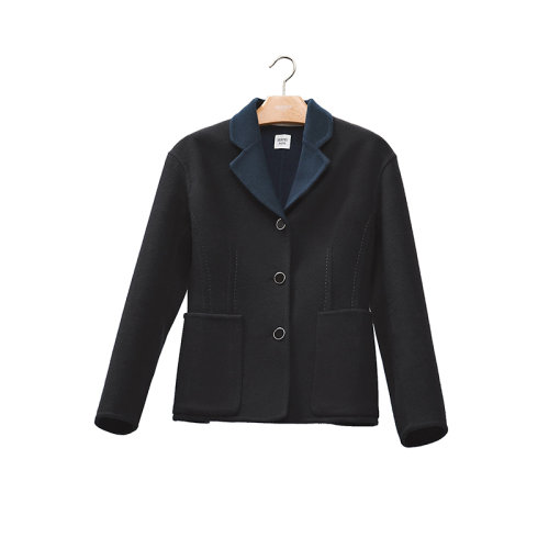 HERMES/爱马仕 22年秋冬新款 女士黑色双面羊绒纽扣开合饰侧面贴袋精致衣领外套马术夹克H2H0202DB0234