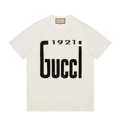 GUCCI/古驰 水晶“1921 Gucci”印花棉质T恤女士短袖T恤615044XJDZT