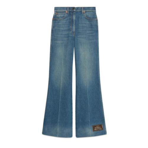  GUCCI古驰 22年秋冬 女士 饰Gucci标签牛仔喇叭裤 623441 XDCD9 4759