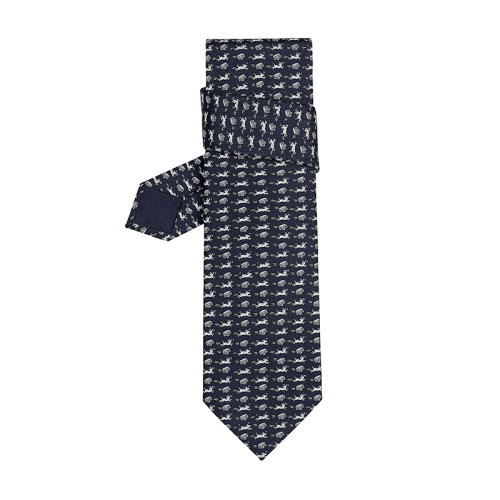 HERMES/爱马仕 男士深蓝/白/天空真丝斜纹领带H606216T01