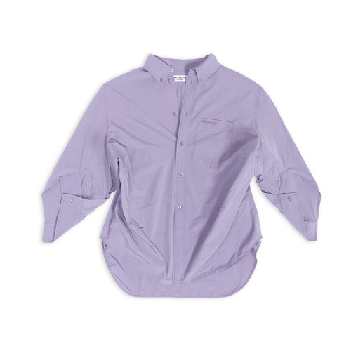 Balenciaga/巴黎世家 22年秋冬新款 女士丁香紫色棉/聚酰胺混纺饰有同色刺绣LOGO图案长袖衬衫671663TMO375310