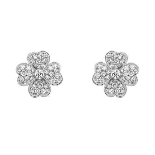 Van Cleef & Arpels/梵克雅宝 经典Cosmos系列 18k金白金镶嵌钻石满钻四叶草小号耳钉VCARO68N00