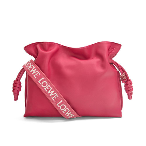 LOEWE/罗意威 23春夏新款 Flamenco系列 女士宝石红釉纳帕小牛皮配同色金属配件提花表带瓷兔子吊饰拉绳收紧单肩斜挎手拿包A411FC1X83-8603