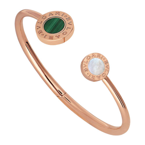BVLGARI/宝格丽 女士玫瑰金色18K金珍珠母贝玛瑙和孔雀石元素翻转手链手环手镯 BR858422