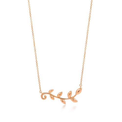 Tiffany & Co./蒂芙尼  PalomaPicasso?系列18K金玫瑰金橄榄枝吊坠项链 32371183
