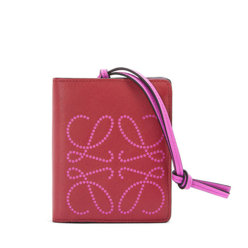 LOEWE/罗意威 22春夏新款 女士胭脂色/亮紫色小牛皮金扣紧凑型拉链钱包0010686210