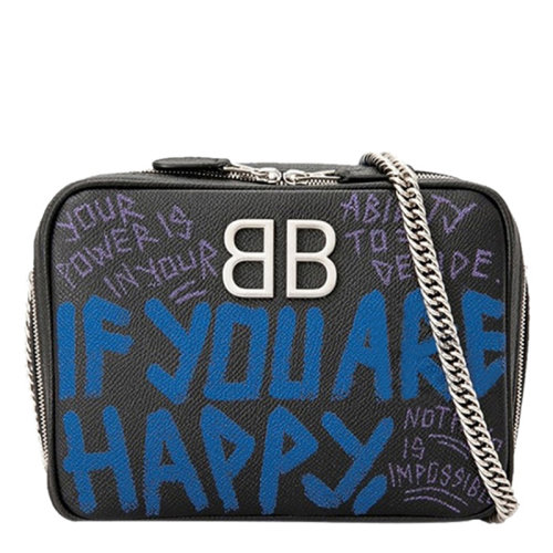 Balenciaga/巴黎世家  女包 经典双B 字母印花 女士黑色牛皮时尚链条单肩斜挎包 5266780OTBN1071