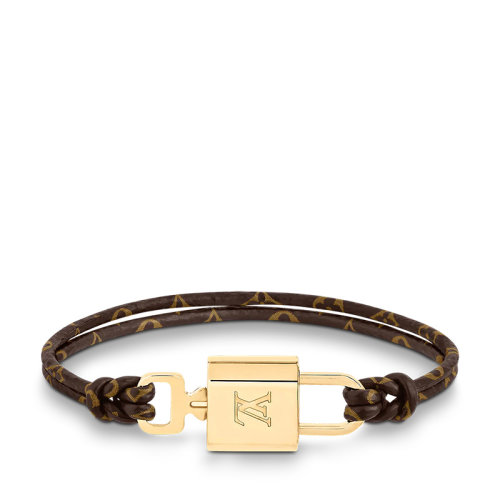 Louis Vuitton/路易威登 22春夏新款LOCK IT AGAIN系列 米色/棕色老花帆布金色徽标挂锁装饰手链M8015F