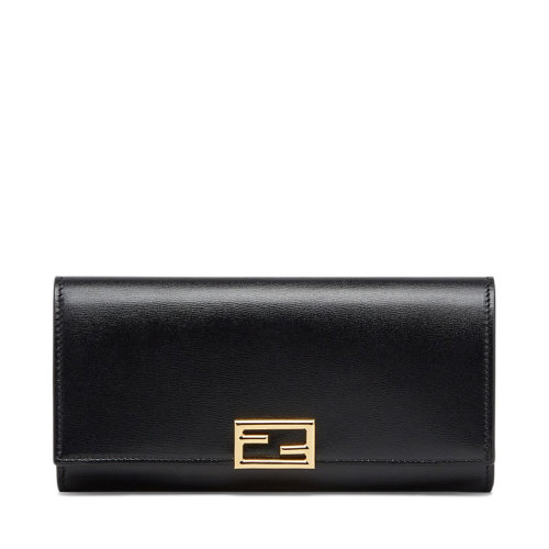 FENDI/芬迪  CONTINENTAL系列 女士黑色小牛皮按扣长款钱包8M0251AHM0F0KUR