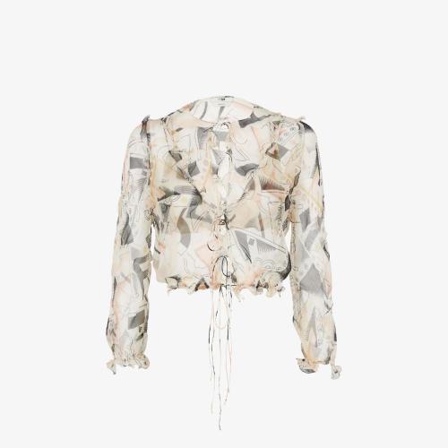  FENDI芬迪 22年秋冬 女士 长袖衬衫 拼色印花雪纺衬衫 FS7571AKSNF1IHA