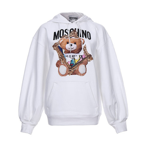 MOSCHINO/莫斯奇诺 女装 小熊图案 女士白色棉质连帽时尚休闲秋冬女卫衣 DA171004271001