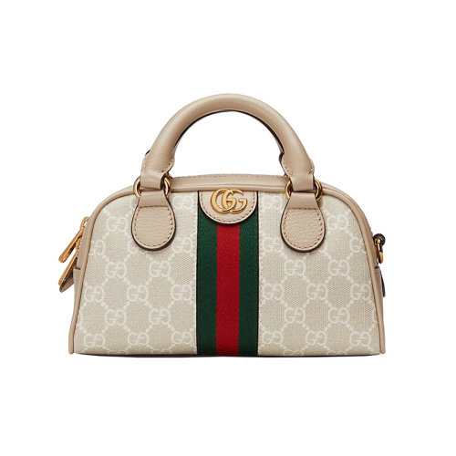 GUCCI/古驰 23春夏新款 Ophidia GG系列 女士迷你米色/白色帆布配皮革饰面拉链开合拆卸皮革肩带单肩斜挎手提包724606FABEX9642