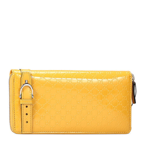GUCCI/古驰 女士黄色漆皮长款拉链钱包手拿包