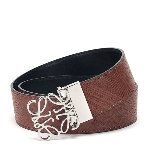 LOEWE/罗意威 男士Anagramas系列深棕色黑色牛皮板扣式双面皮带腰带 526 88 016