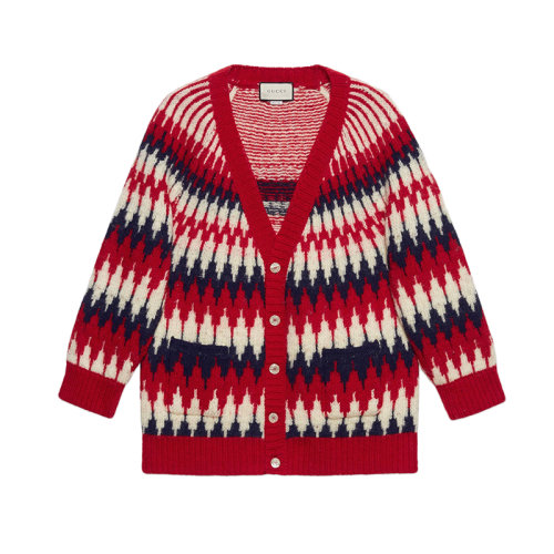  GUCCI/古驰 新款 男士红色曲折提花羊毛开衫633825XKBIZ9118