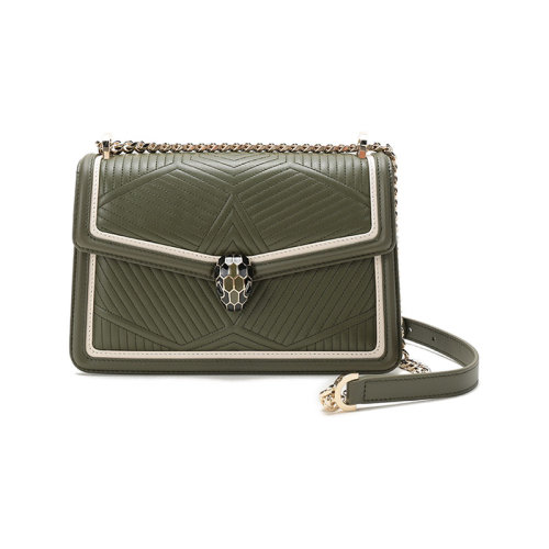 BVLGARI/宝格丽 女士SERPENTI DIAMOND BLAST系列皮质蛇头扣绗缝手提单肩斜挎包 289731