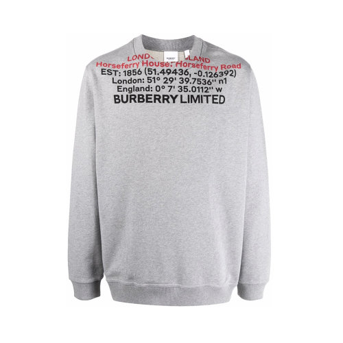 BURBERRY/博柏利 男士灰色棉质字母徽标印花装饰圆领长袖卫衣 8048286
