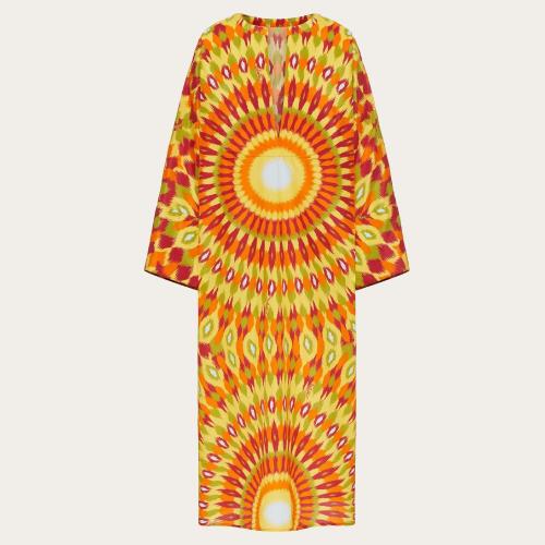  VALENTINO华伦天奴 22年秋冬 女士 连衣裙 ROBE MIDI EN POPELINE a IMPRIMé ROUND RAIN 1B3V