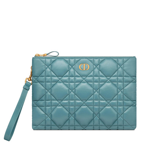 DIOR/迪奥 22秋冬新款Caro系列 女士天蓝色小牛皮绗缝金色扣可拆卸肩带优雅大号手拿包S5086UNGX_M08Z