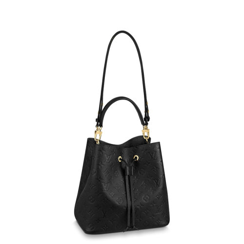 Louis Vuitton/路易威登 22春夏新款NEONOé系列 女士中号黑色老花压纹牛皮革红色细节金扣配可拆卸肩带单肩斜挎手提抽绳水桶包M45256