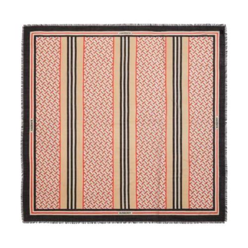  BURBERRY 22年秋冬 女士 标志性条纹专属标识印花羊毛丝质大号方巾 80180381 预定商品1-3周发货
