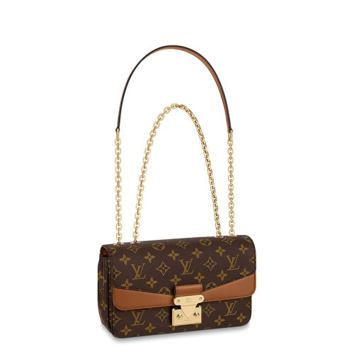 Louis Vuitton/路易威登 22春夏新款MARCEAU系列 女士老花帆布配焦糖色皮革金扣金链单肩斜挎链条包M46127