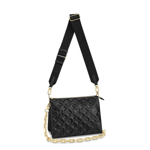 Louis Vuitton/路易威登  COUSSIN系列 女士PM款黑色会标压纹小羊皮牛皮饰边拉链开合斜挎单肩手拿包M57790
