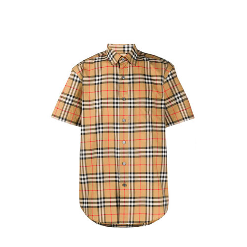 BURBERRY/博柏利 巴宝莉格纹衬衫  男士卡其色棉质短袖衬衫 8022265ANYE (批次不同新旧版标签除机发放)