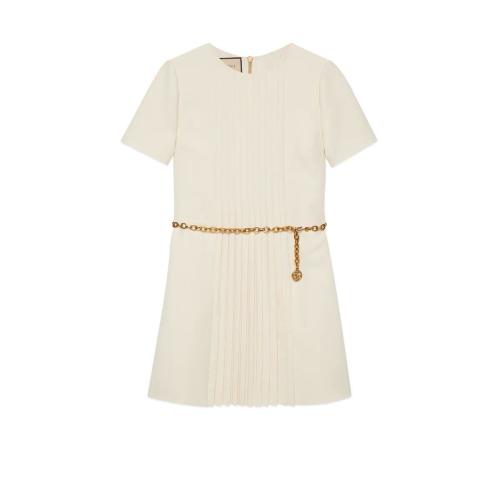  GUCCI古驰 22年秋冬 女士 链式腰带褶裥连衣裙 681380 ZAD88 9205 预定商品2-6周发货