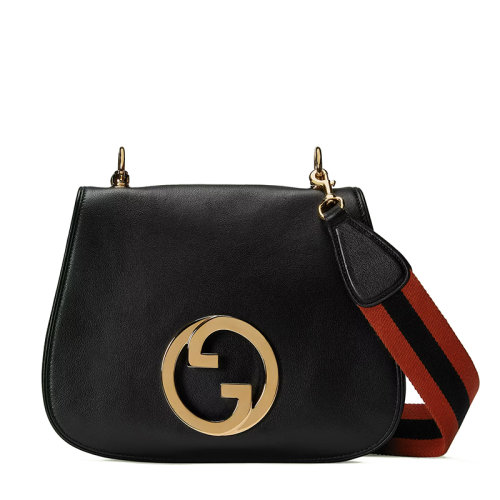 GUCCI/古驰 22新款Blondie系列 女士中号黑色皮革饰圆形徽标金扣斜挎单肩包699210UXXAG1064