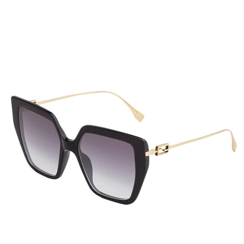 FENDI/芬迪 女士烟灰色镜片和金色金属镜架方形Baguette太阳镜FOL005V1WF02N1