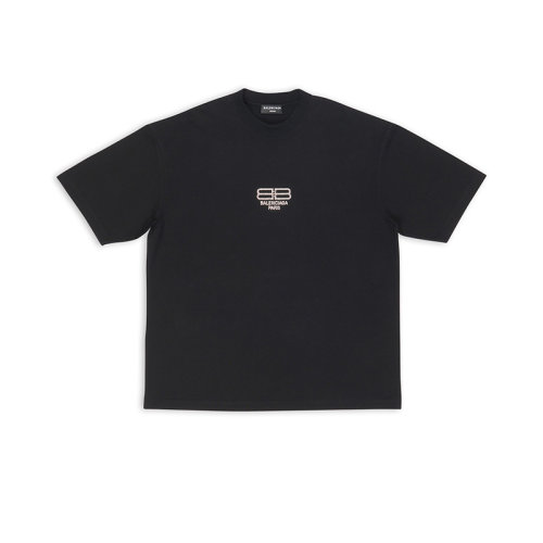 Balenciaga/巴黎世家 22年秋冬新款 男士黑色纯棉水钻Logo短袖T恤612966TMVP21073