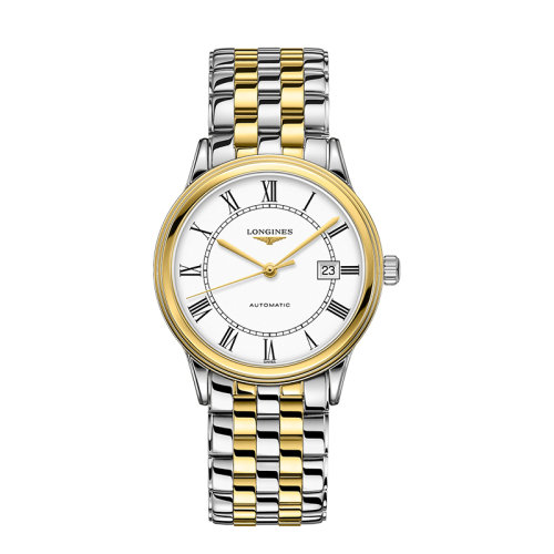 LONGINES/浪琴  军旗系列精钢和黄色PVD涂层白色表盘漆绘罗马数字自动机械男士腕表40毫米 L4.984.3.21.7