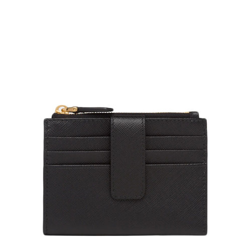 PRADA/普拉达 22年新款 女士黑色皮革三角金标拉链搭扣零钱卡夹1MC026_QHH_F0002