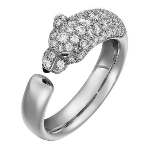 CARTIER/卡地亚 Panthère 系列 18K金白金祖母绿玛瑙钻石戒指 镶嵌2颗祖母绿和72颗明亮式切割钻石N4765900