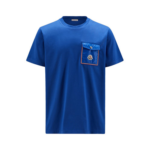  Moncler/蒙克莱 22年秋冬新款 男士墨蓝色纯棉罗缎饰边尼龙口袋短袖T恤H10918C000488390Y771