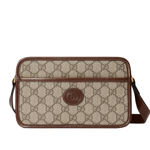 GUCCI/古驰 21新款 男士老花帆布棕色皮革复古迷你单肩包斜挎手提包65857292TCG8563