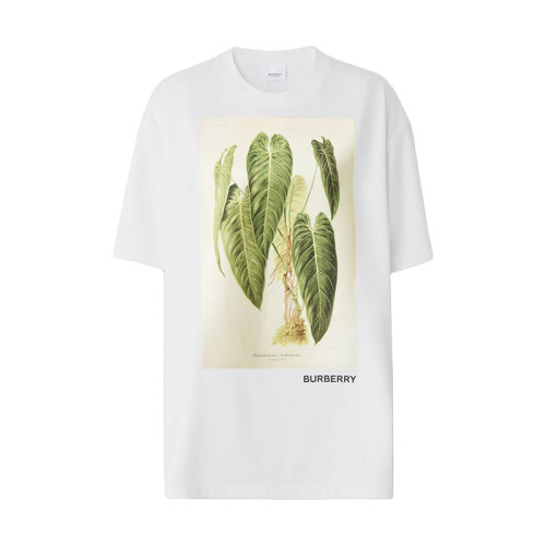 BURBERRY/博柏利 22年春夏新款 女士白色纯棉植物素描印花宽松短袖T恤80570221