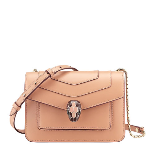 BVLGARI/宝格丽 SERPENTI FOREVER系列 女士小号焦糖米色小牛皮蛇首扣单肩斜挎包290929