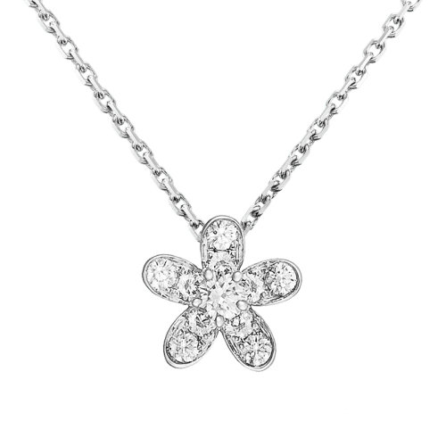 Van Cleef & Arpels/梵克雅宝 经典Socrate系列 18k金白金镶嵌钻石五瓣花朵吊坠VCARG44200