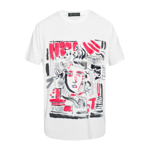 VERSACE/范思哲 男士白色棉质经典美杜莎头像印花装饰圆领短袖上衣T恤 A78026-A222529-A001