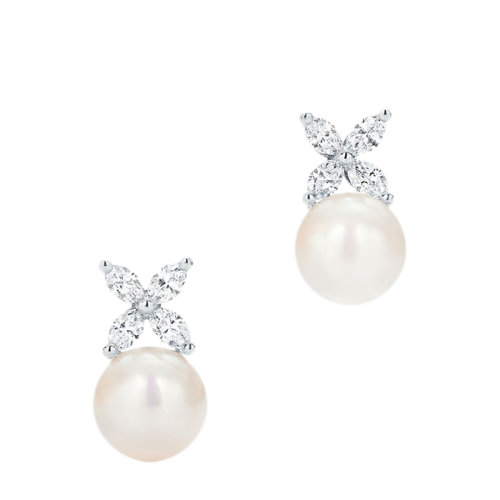Tiffany & Co./蒂芙尼 Victoria系列 950铂金镶嵌钻石淡水珍珠耳钉38050982