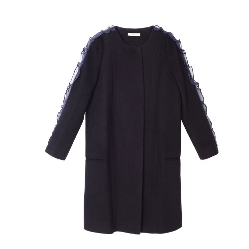 19年秋冬款nisiss/怡夕花瓣饰袖身外套女士大衣N141SC02