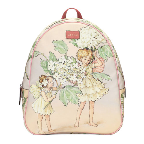 GUCCI/古驰 22新款Gucci Love Parade系列 女士浅粉色帆布童话树仙子印花背包双肩包433578U7SAN5761